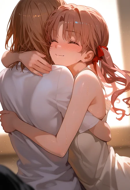 masterpiece,best quality,very aesthetic,highres,absurdres,2girls,<lora:trt_v0.3_noobai_cwhj:1>,misaka mikoto,shirai kuroko,hug,