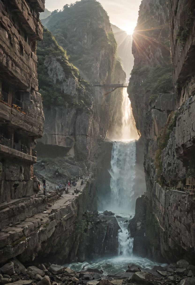 (pastel neon niji colors, terraforming mecha-Pyramid Like drdnght machine hovering above planet earth 20000 bc:1.55), 
(atmospheric haze, Film grain, cinematic film still, highly detailed, high budget, cinemascope, moody, epic, OverallDetail, gorgeous, 2000s vintage RAW photo, photorealistic, candid camera, color graded cinematic, eye catchlights, atmospheric lighting, skin pores, imperfections, natural, shallow dof:1.4),
(Ancient megalithic civilization, Azka Lines, on Easter Island:1.1), (The colonial city of the future, in the mist-filled Grand Canyon, on an unknown Earth-like planet, 2 moon on sky, Spaceship flight connects colonies, waterfulls:1), (Machu Picchu, a mountain settlement, incredibly spectacular:1),  (avant-garde, future, reality, science fiction, photorealistic), White limestone with black granite, fountain, waterfall, landmark, square, path, narrow street, (Large Files, Ultra Realistic, 8K, 16k, FHD, HD, VFX, Perfect, Photography, composition, Architecture Sales Photography, Architecture Competition, Ultra High Resolution, Cinematography, High Resolution Image:1), (dramatic lighting, direct sunlight, ray tracing, clear shadow:1), (real landscape:1), (blurred background:1.0), (urban background, more_details) ,
extremely detailed, industrialbuilding, drdnght machine, spstation, mayamaze, caveruinsAerial