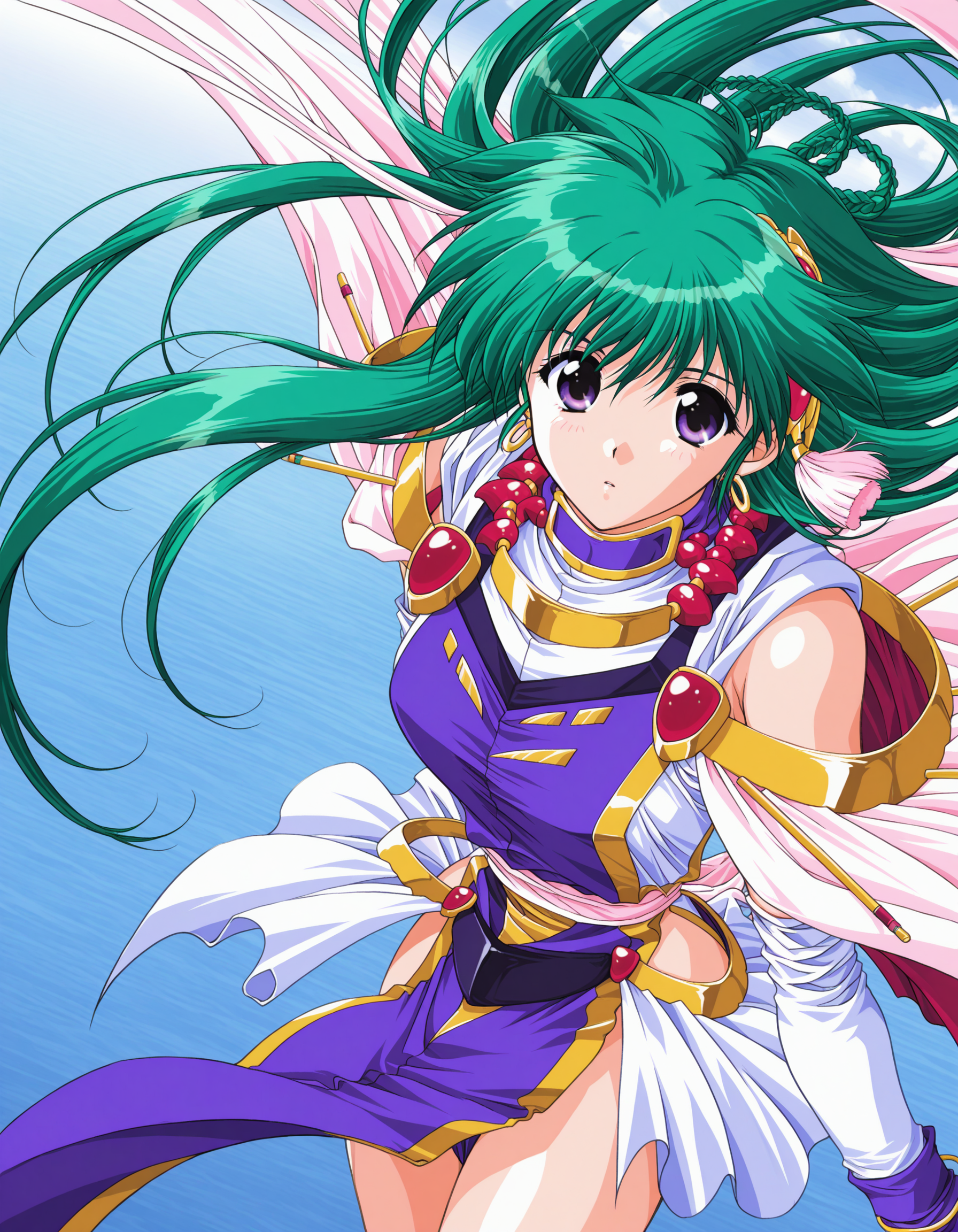 score_9, score_8_up, score_7_up, game cg, BREAK official art, solo, 1girl, one girl, 
<lora:swatty:1>, swatty, long hair, green hair, purple eyes, brid, 
general, 
dynamic angle, dynamic pose,
(masterpiece:1.3), best quality, high resolution, unity 8k wallpaper, extremely detailed CG, 8K,