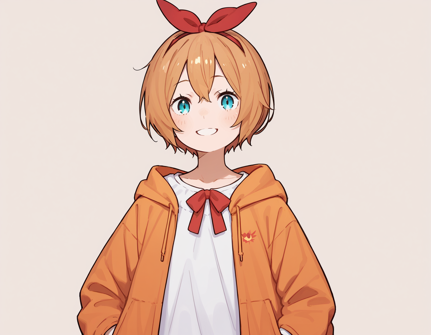 <lora:Petra_v2:1>, blue eyes, petra leyte, red brown hair, short hair, standing, smile, plain background, score_9, score_8_up, score_7_up, score_6_up, score_5_up, score_4_up, source_anime