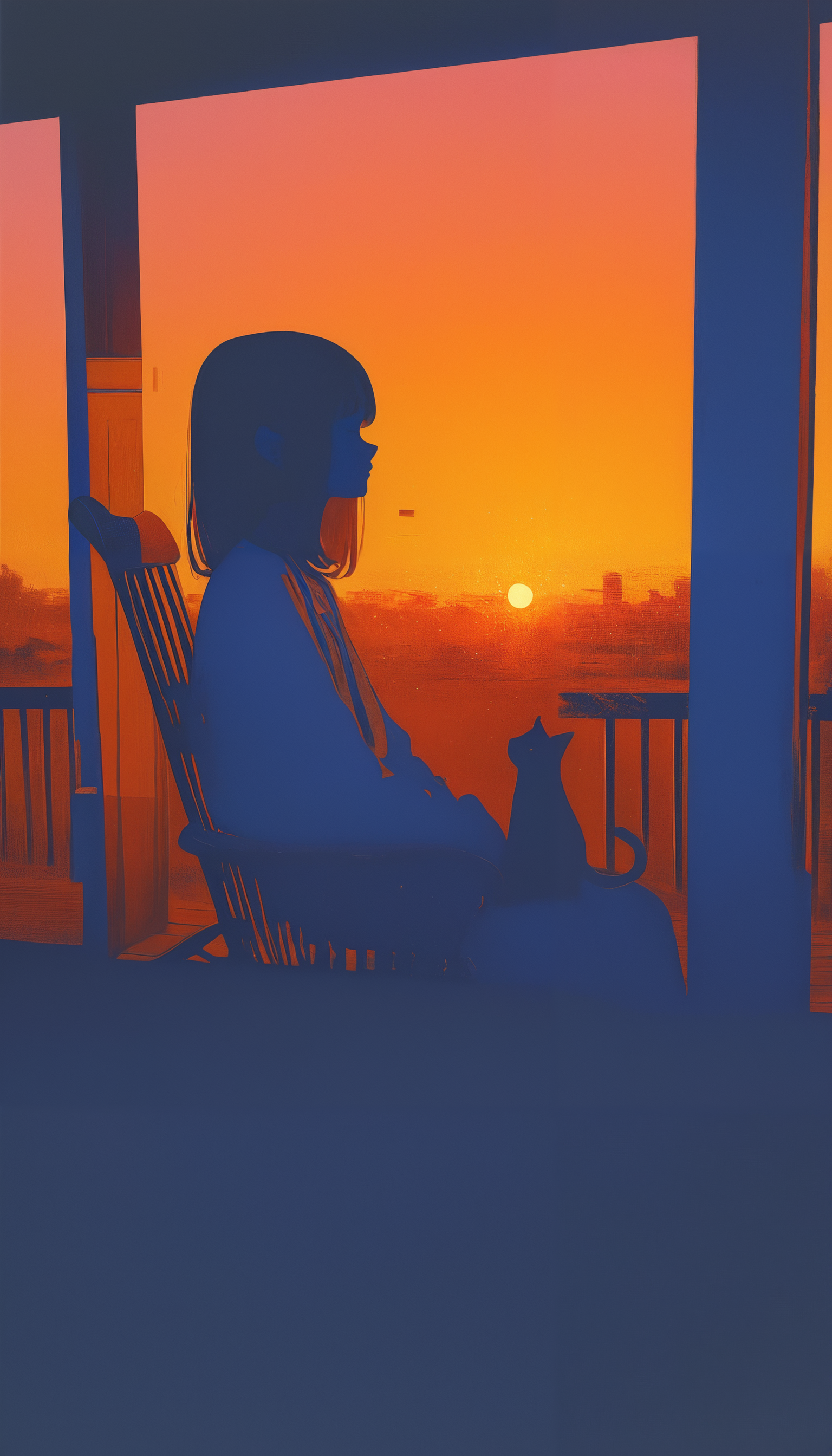 1woman, 1cat, cabin, porch, sunset, rocking chair, 0__11Xx_illu, realistic drawing, glitch, S4bit4mago_illu BREAK masterpiece, very aesthetic, absurdres, drop shadow, real life, casual, abstract, watercolor, traditional media, scan, blending