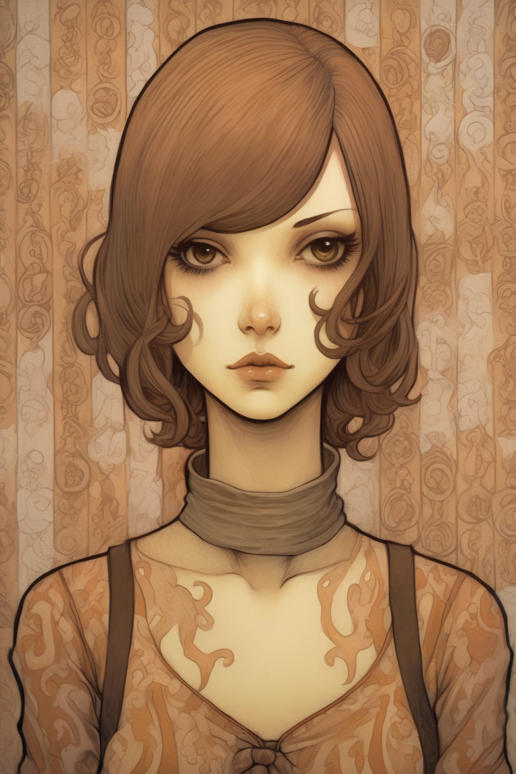<lora:Audrey Kawasaki Style:1>Audrey Kawasaki Style - Alessa from silent hill the game but more attractive in an illustrative style similar to the art of Audrey Kawasaki