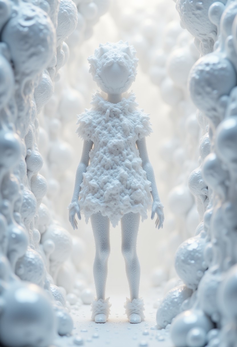 little white beautiful sparkly glitter on very long thin legs, long thin arms, 3d, shiny glitter, white balls, hyper-details, insane details, realistic, professional photo, aidmaimageupgrader