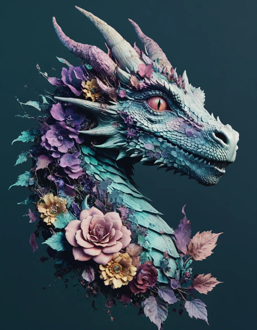 novuschroma style dragon floral decay <lora:104_novuschroma_1:1>