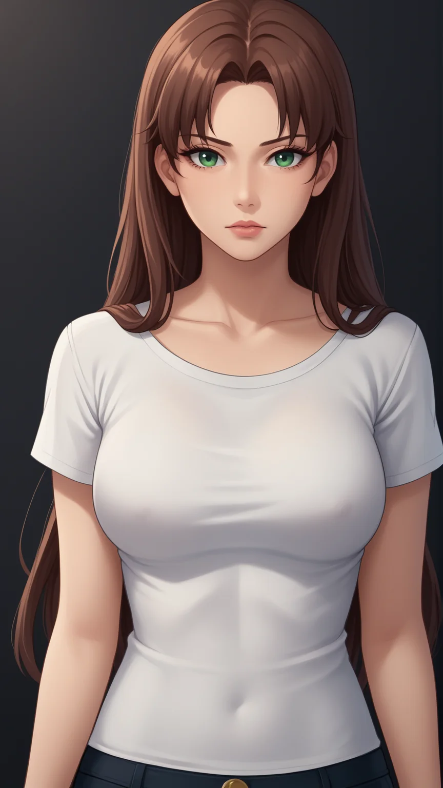 score_9, score_8_up, score_7_up, BREAK source_anime, best quality, masterpiece, ultra detailed,
<lora:Everlasting_Summer_Olga_by_GraffMetal V1:0.7> olga, green eyes, brown hair, long hair, 1girl, solo, lips, mature, fit body, skinny, medium breasts,
serious face
pink lips, black eyeliner cat eye, white shirt,
amazing background, looking at the camera, looking at the viewer, black background, simple background, close