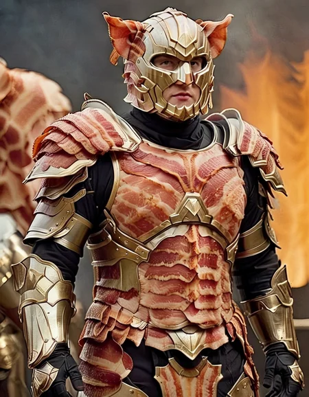 Food photography style bacon, 1boy, male focus, animal ears, breastplate, full armor, gauntlets, gloves, helmet, shoulder armor, strong, dramatic, background, beautiful, detailed, cinematic, progressive, thought, detail, crisp, sharp, extremely focused, intricate, elegant, highly decorated, epic composition, magical atmosphere, contemporary, spectacular, classic, best, awesome
<lora:BaconXL-000009:1>, , <lora:FILM_PHOTOGRAPHY_STYLE:0.25> . Appetizing, professional, culinary, high-resolution, commercial, highly detailed