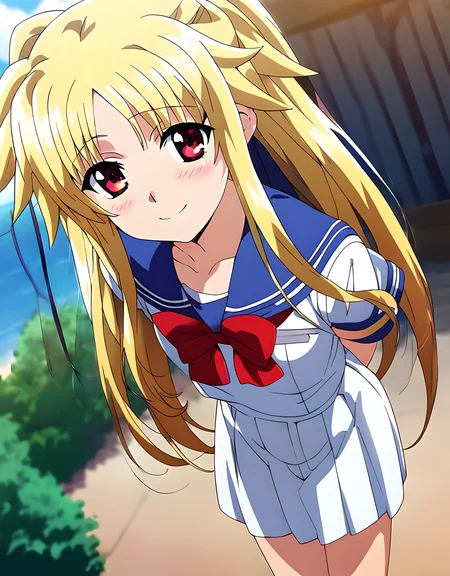 <lora:pony_xl_fate:0.8>,fate,score_9,score_8_up,score_7_up,source_anime,1girl,solo,looking_at_viewer,looking in love,upper eyes,smile,:d,blush,bent_over,arms_behind_back,cowboy_shot,sailor,summer_uniform,