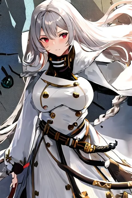 solo_focus, 1girl, (((masterpiece))), ((best quality)), ((ultra-detailed)), high resolution, absurdres, highres, ultra-detailed 8k unity wallpaper,
sovetskaya_rossiya_azurlane, long_hair, hair_between_eyes, red_eyes, breasts, large_breasts, mole, white_hair, mole_under_eye, bangs, blush, grey_hair, very_long_hair