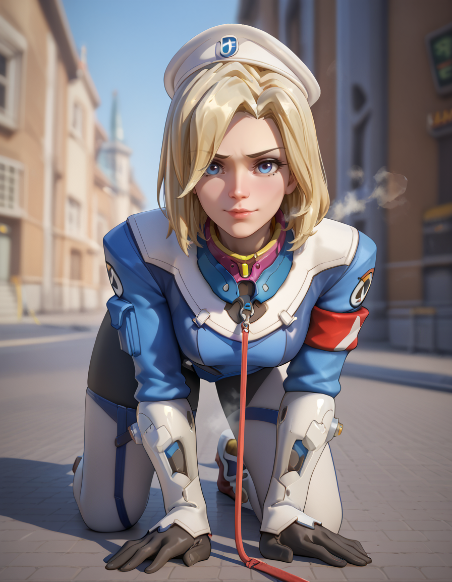 score_9, score_8_up, score_7_up, 1girl, medium shot, ,2.5d, combatmedic,mercy (overwatch), <lora:Combatmedic_mercy_pony-000040:1>  HDA_PetPlayXL_v1.2