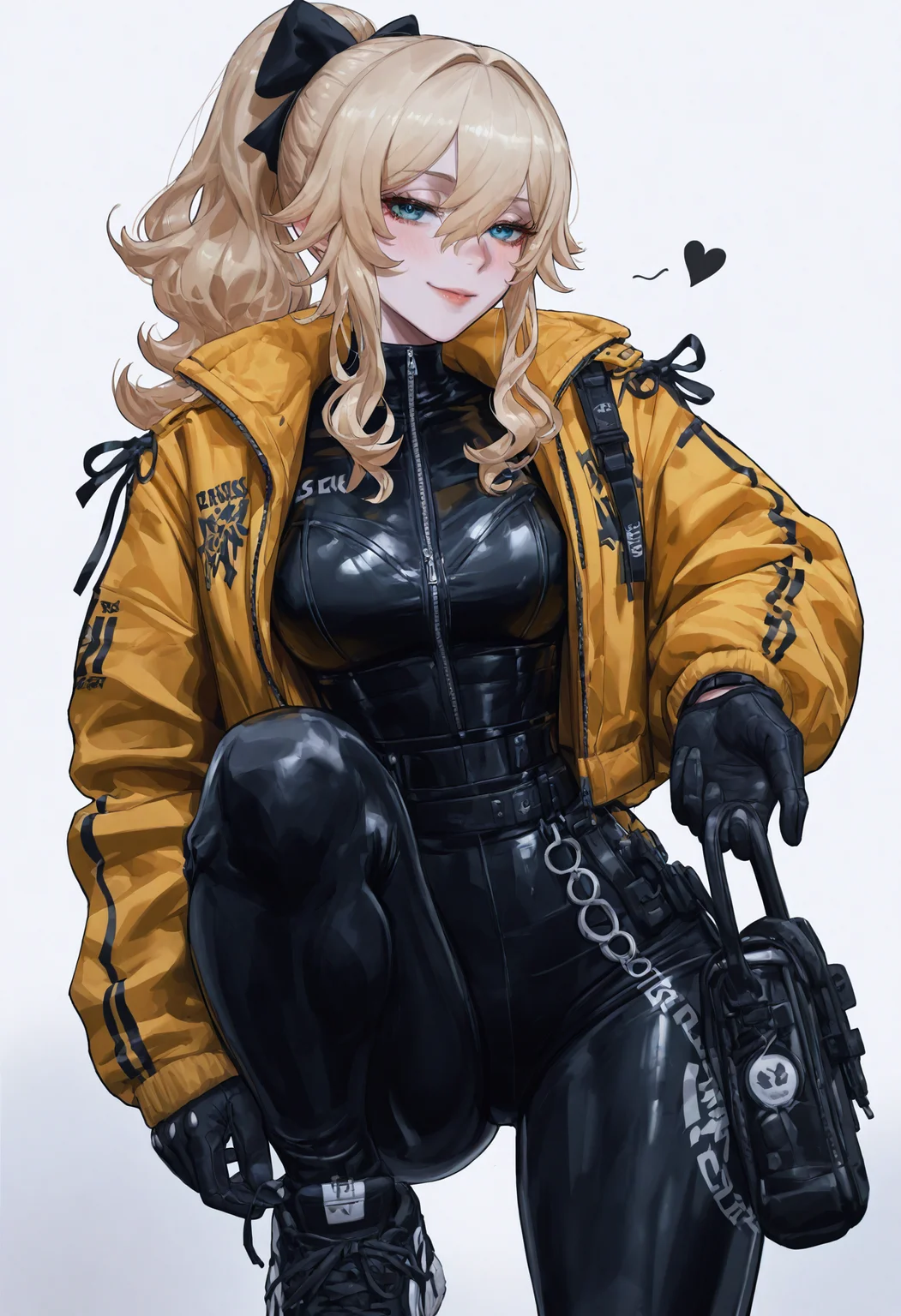 masterpiece,best quality,absurdres,very awa,highres,newest,year 2024,year 2023,<lora:illustrious_noobai_epsilon_pred_1_masterpieces_v1:0.7>,<lora:ponyv4_noob1_2_adamW:0.7>,<lora:spo_sdxl_10ep_4k-data_lora_webui:0.6>,<lora:add-detail-xl:0.35>,<lora:KonyaKarasue:0.4>,akramness,ekrea jan,nslacka,
sk997cos,sk01 jacket,sk02 sneakers,
yellow jacket,
BREK,
jean \(genshin impact\),
BREAK
fringe bangs,
BREAK
seductive smile,
black gloves,
Holding one hand out to side,palm forward,(white background:1.1),
<lora:997sk cosplay IL:1>,