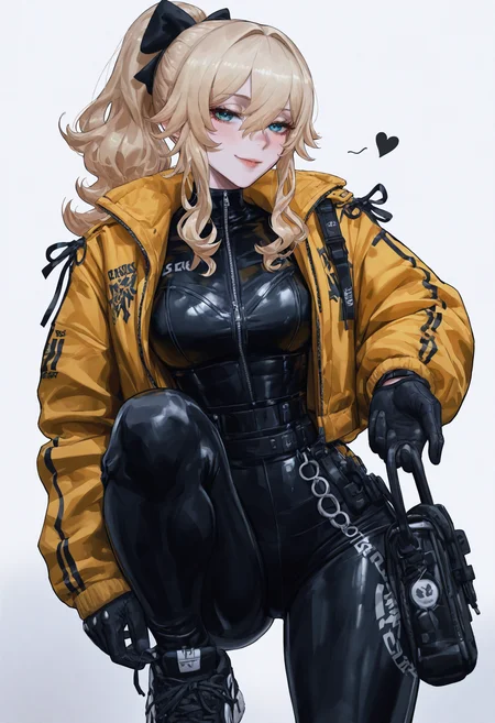 masterpiece,best quality,absurdres,very awa,highres,newest,year 2024,year 2023,<lora:illustrious_noobai_epsilon_pred_1_masterpieces_v1:0.7>,<lora:ponyv4_noob1_2_adamW:0.7>,<lora:spo_sdxl_10ep_4k-data_lora_webui:0.6>,<lora:add-detail-xl:0.35>,<lora:KonyaKarasue:0.4>,akramness,ekrea jan,nslacka,
sk997cos,sk01 jacket,sk02 sneakers,
yellow jacket,
BREK,
jean \(genshin impact\),
BREAK
fringe bangs,
BREAK
seductive smile,
black gloves,
Holding one hand out to side,palm forward,(white background:1.1),
<lora:997sk cosplay IL:1>,