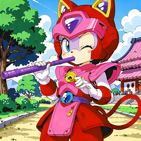 score_9, score_8_up, score_7_up,
masterpiece, ulutra detailed,
source_anime, official art,
BREAK
<lora:pururun.pony:0.9>,
pururun, mecha, furry,
cowboy shot, (one eye closed:1.4),
(traditional Japanese pink flute:1.4),
(holding A traditional Japanese pink flute:1.4), ,