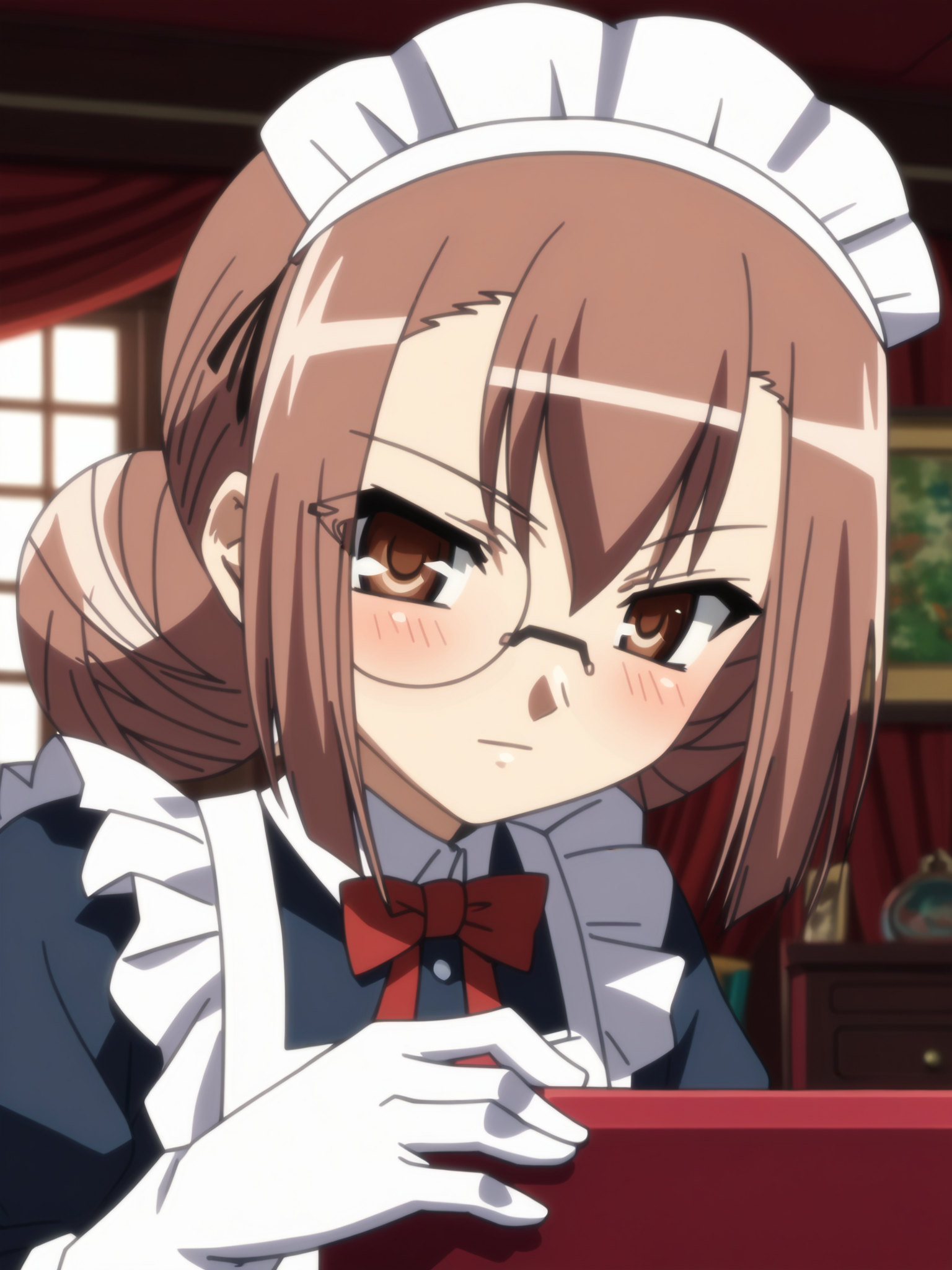<lora:happy_tentacle-ryomou-v0.2-000011:0.9>, ht_ryomou, monocle, , (close-up:0.7), 1girl, (petite:1.2), solo focus, blush, (looking at viewer:1.1), indoors, furniture, maid, apron, white gloves, elbow gloves , , (depth of field:0.8), , score_9, score_8_up, score_7_up, score_6_up, score_5_up, score_4_up,