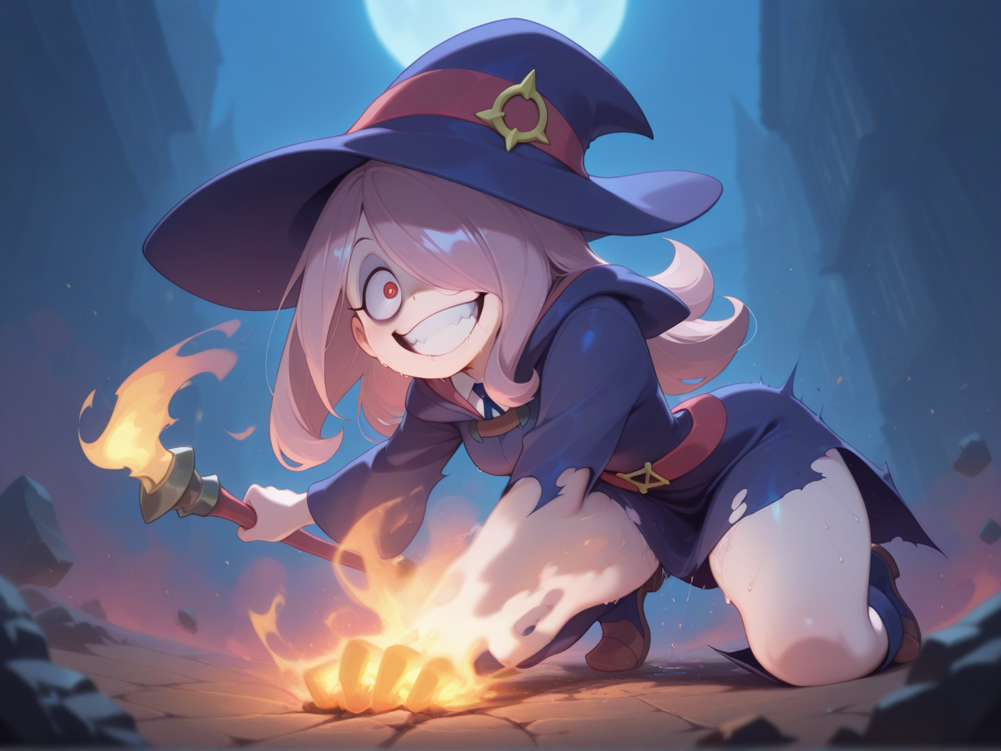 1girl, 
 Sucy Manbavaran, Little Witch Academia,â ,
 crazy, action, 
<lora:DarkfireKans3n_v2Final:1>