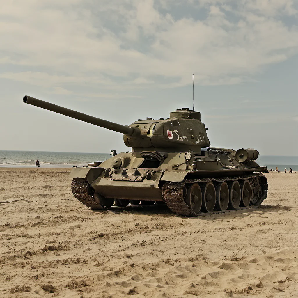 photo of a t_34 tank on beach <lora:t_34_SDXL:0.9>