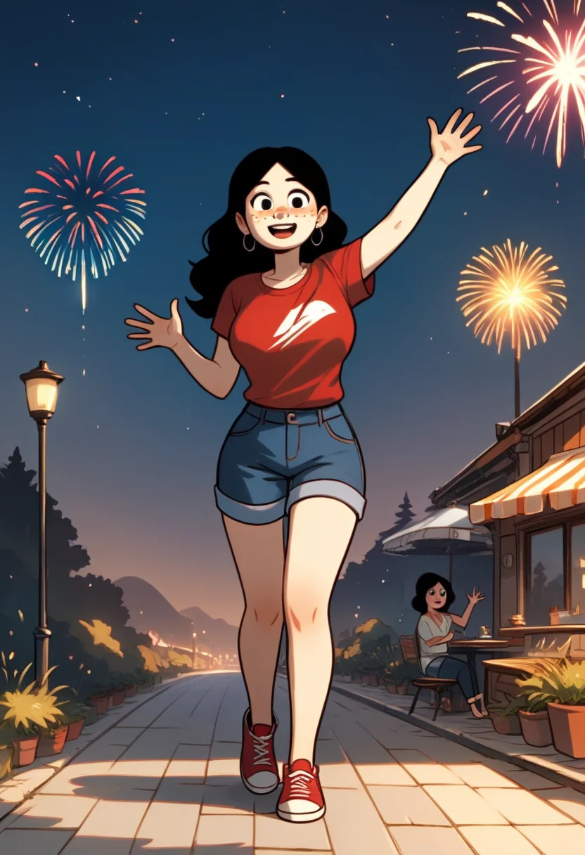 score_9, score_8_up, score_7_up, score_6_up, score_5_up, 1girl, solo, full body,
(source_cartoon),
<lora:Anya Borzakovskaya (Anya's Ghost):0.9>
Anya_B, pale skin, white skin, freckles, blush stickers, black hair, long hair, dark eyes,
earrings, (eyes open), excited,
fireworks, patriotic, (American colors, red, white, blue),
large breast, waving hand, holding flag, clothes,
outdoors, night time, night sky,
<lora:Expressive_H:0.7> Expressiveh,
<lora:add-detail-xl:0.9>
<lora:light:1.0> neolight,