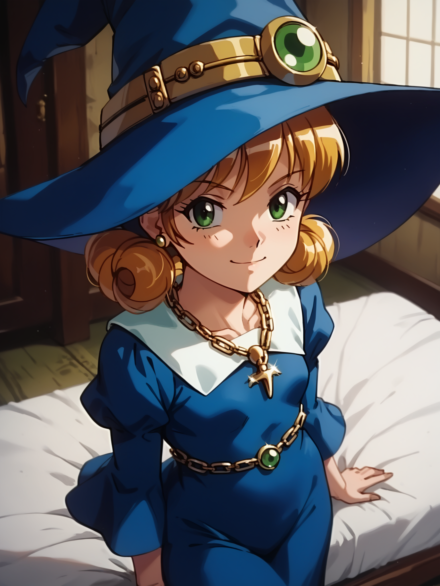 <lora:happy_tentacle-meruru-v0.2-000020:0.8>, ht_meruru, witch hat, blue headwear, chain necklace, small breasts , cowboy shot, 1girl, (petite:1.2), solo focus, smiling, (looking at viewer:1.1), indoors , , (depth of field:0.8), from above, [(realistic, photorealistic:1.2):(realistic:1.3):22], [(3d:1.2)::10], <lora:LUUNA's Lunas-NijiJourney-SDXL-B2:0.3>, nijijourney, <lora:prgfrg23's Counterfeit-V3.0 Style SDXL_LoRA_Pony Diffusion V6 XL:0.5> <lora:Shed_The_Skin's StS_age_slider_v1_initial_release:-1>, score_9, score_8_up, score_7_up, score_6_up, score_5_up, score_4_up,