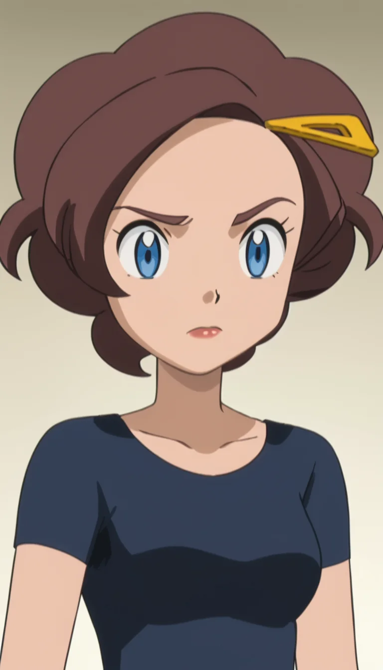 brown hair,blue eyes,hairclip,<lora:Grace v2:1>,, anime screencap,score_9,simple background,