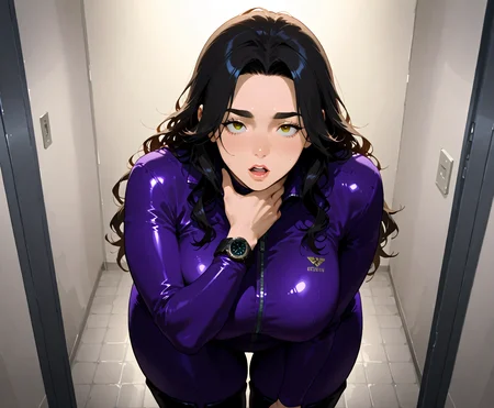 PonyScores7, source_anime, ah1, IllustriousQual, <lora:natsumi_style:0.5>, <lora:by_usakun-pony:0.4>, by usakun, <lora:Akina_Bbw_Style_-_PonyXL:0.2>, AkinBw,
BREAK (Dolly Zoom),
BREAK 1girl, mature female, (round face:1.2), (thick eyebrows:1.3), (curvy), round-chin, caucasian, (plump face), <lora:Round_face:0.2>, <lora:ETO_OCPonyXL:0.3>, eto_oc, skindentation, (plump), thick thighs, wide hips, busty, voluptuous, lips, <lora:venus body PonyXL:0.3>, <lora:shinyskin2:0.2>, glistening skin,
BREAK (curly hair), long hair, (black hair:1.4), (parted hair:1.7), messy hair, kinky curls, <lora:hairdetailpxl:0.2>, hairdetailpxl,
BREAK (half green and brown eyes), (colorful eyes), (multicolored eyes), (downturned eyes:1.4), <lora:expressive eyes:0.2>, expressive eyes, <lora:eyedetailpxl:0.2>, eyedetailpxl, <lora:Eyes_High_Definition:0.2>, EyesHD,
BREAK ((awestruck Wonder expression, Wide eyes, mouth agape, amazed expression)), <lora:Expressive_H:0.2>, Expressiveh, <lora:Emotional_Anime_Expressions_PonyXL_Concept:0.2>, emotional, <lora:Best_Facial_Expression_LoRA_PONY:0.2>, looking at viewer, <lora:Detailed expressive EXEV style -XL Pony V1.0:0.2>, FaceDetail,
BREAK ((leaning slightly forward, one hand caressing their neck, exuding sensuality)),
BREAK Glittering Gold Deep purple bodysuit featuring oversized Yves Saint Laurent monograms, matte white YSL sunglasses, thigh-high boots with gold zippers, Givenchy Antigona bag in matte grey, Hublot Big Bang watch, shiny fabric, matte sunglasses finish, detailed zippers, polished metal watch links,
BREAK (((inner bailey))),
BREAK <lora:xl_more_art-full_v1:0.2>, <lora:aesthetic_anime_v1s:0.2>, <lora:EpicF4nta5yXL:0.2>, <lora:detailxl:0.2>, detailxl, <lora:Fant5yP0ny:0.2>, best quality, amazing quality, best aesthetic, absurdres, illustration, Volumetric_Lighting, ultra-detailed, very aesthetic, intricate details, 8k, masterpiece, best_quality
BREAK Stable_Yogis_PDXL_Positives, AS-Adult, <lora:Complicated fantasy portrait - XL Pony V2.0:0.2>, bad-hands-5, <lora:HDA_Detailer:0.3>, HDA_FatGirlXL,