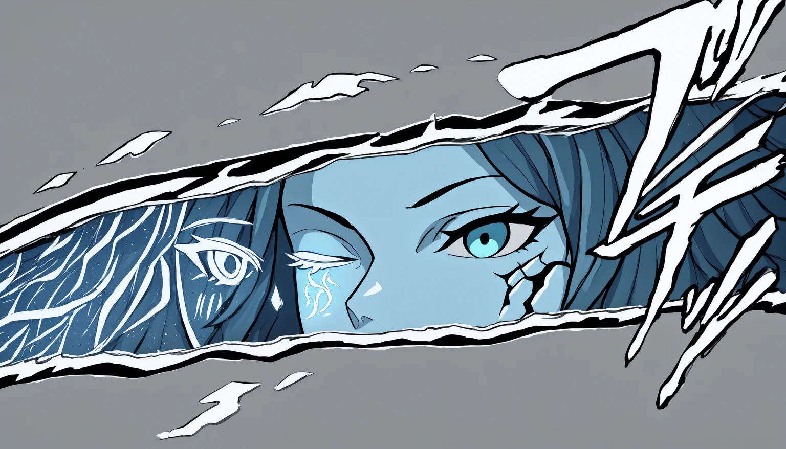 masterpiece, best quality, newest, absurdres, highres, letterboxed, sound effects, style parody, cut-in, simple background, border, <lora:PersonaCutIn_Noob_Incrs_v1-000008:1>, ranni the witch, extra faces, one eye closed, <lora:ExtraFaces_NoobAIXL_Incrs_v1_NoClip:1.3>, blue skin,