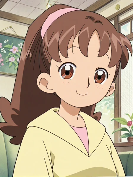 score_9, score_8_up, score_7_up, score_6_up, score_5_up, score_4_up,source_anime,anime screencap,1990s,1girl,glistening body,shiny_skin,dewy skin,BREAK
<lora:nishizawa_v1:1> nishizawat, brown hair, long hair, ponytail, hairband,yellow hoodie, long sleeves,upper body, looking at viewer, blush,smile,living room,