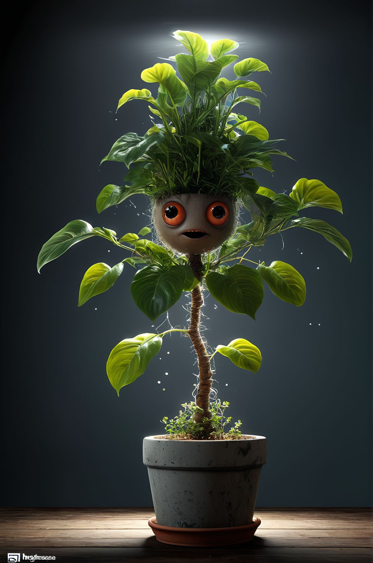 A potted plant with googly eyes and a speech bubble saying
Absurdres, ultra realistic, professional lightning
many details, extreme detailed, full of details,
Wide range of colors., Dramatic,Dynamic,Cinematic,Sharp details
Insane quality. Insane resolution. Insane details. Masterpiece. 32k resolution.
 <lora:xl_more_art-full_v1:0.4>   <lora:add-detail-xl:0.85>  <lora:MJ52:0.4>  <lora:sss:1> sss translucent subsurface scattering  <lora:dvr-lnds-sdxl:0.31> dvr-lnds-sdxl