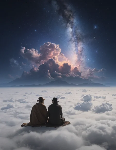 a photo of two Celestial pilgrims people thinking, Nebulous clouds of living stardust, <lora:add-detail-xl:2> <lora:xl:0.8>