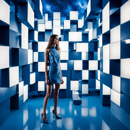 xs-4d-space, blue theme, fashion photography, 1girl,