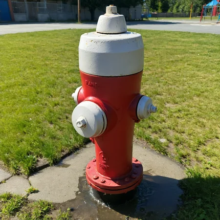 mapl3R1dg3H1drant fire hydrant, school yard playground, water on the ground, sunny <lora:mapl3R1dg3H1drant:0.7>