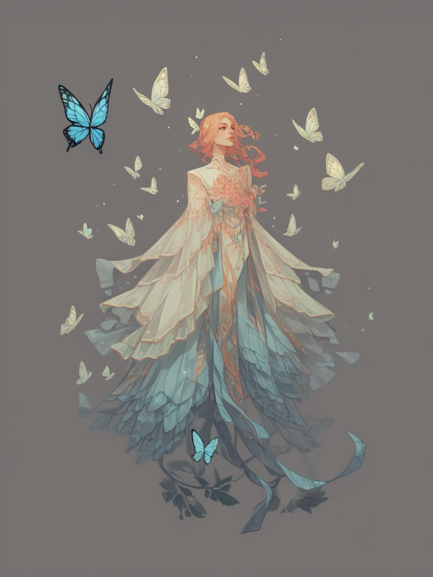 score_9, score_8_up, score_7_up, score_6_up, score_5_up, score_4_up,   <lora:11ng3z0XLP:1> 11ng3z0, 1girl, butterfly, simple background,