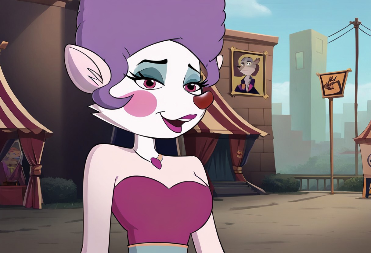 score_9, score_8_up, score_7_up, score_6_up, score_5_up, score_4_up , Alexia_Russ, purple dress, strapless dress, belt, jewelry, necklace, outdoors, detailed background, detailed face, detailed eyes, <lora:alexia-russ-v1:1>