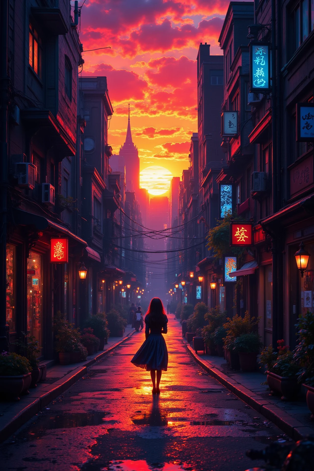 busy street beautiful  landscape, sunset, woman, very intricate, very detailed, sharp, bright, colorful, <lora:Hand v2:0.5> <lora:Anti-Blur:1><lora:Insane Detail Slider:0.25>  <lora:flux.1_lora_flyway_Epic-detail_v2:0.3> <lora:fluxenhancer:0.25>  <lora:abyss-neon:0.6> bo-neon,