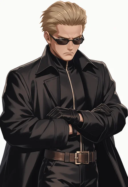 score_9, score_8_up, score_7_up, source_anime, 1boy, solo, annoyed
<lora:zs_FEWarriorsPortraitsXL:1> fewarriorsportraits, portrait, white background
<lora:albertwesker-guy-PONYv1:1> albertwesker, black gloves, sunglasses, belt, pants, long coat, trench coat, black coat, black pants