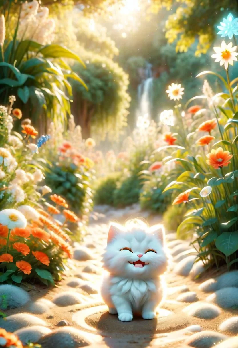 ral-fluff,<lora:ral-fluff:1>,
masterpiece,best quality,original,official art,cat,flower,blurred background,cartoon rendering,beautiful detailed glow,(detailed ice),beautiful detailed sun,sunny, flower, happy, big grin,
