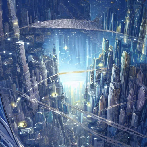 concept-art of a city floating above a planet