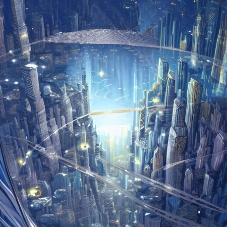 concept-art of a city floating above a planet