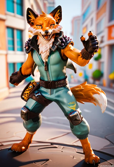 score_9, score_8_up, score_7_up, best quality, highres, 1boy, fennix, fortnite, anthro, furry, city, happy, full body, action pose, detailed background, looking at viewer, <lora:Fennix_Fortnite:1>