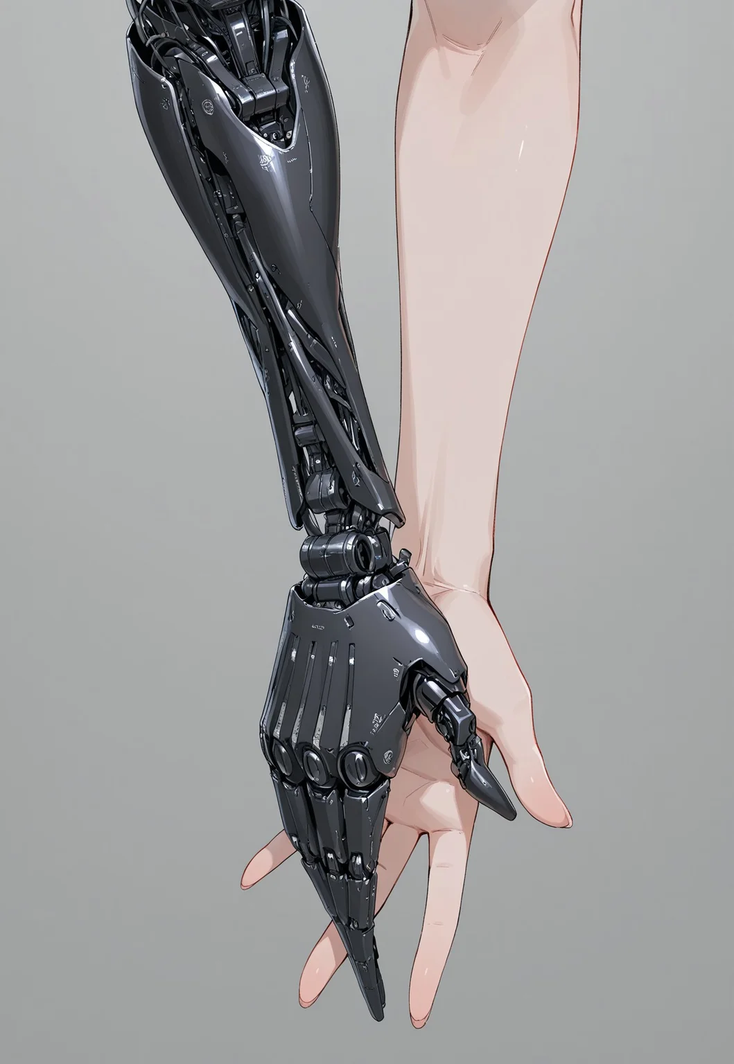 masterpiece,best quality,ultra-detailed,very detailed illustrations, mechanical parts, sexi female arm,focus only on the detailed arm,((solo arm and hand)),plan