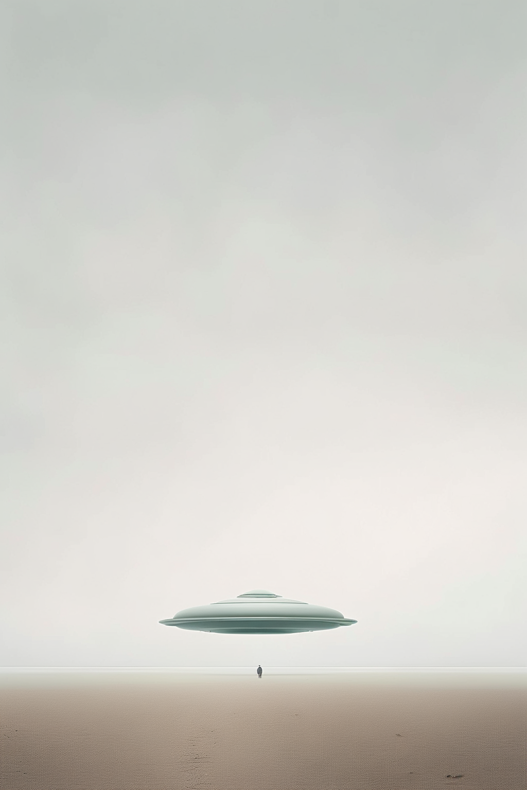 <lora:Akos Major style:1>Akos Major style - Presented is an editorial-style, surreal illustration by Akos Major, capturing the essence of minimalism. It showcases a UFO, with meticulous attention to detail and minimal retouching applied. straight horizon line the composition is in the distance, Wide-Angle Lenses, minimum shadows and long exposure. The artwork has been digitally enhanced to achieve a realistic appearance while maintaining its high-resolution quality. The illustration is rendered in a flat, pastel color palette, adding to its overall simplicity and elegance and have an original idea and minimal composition