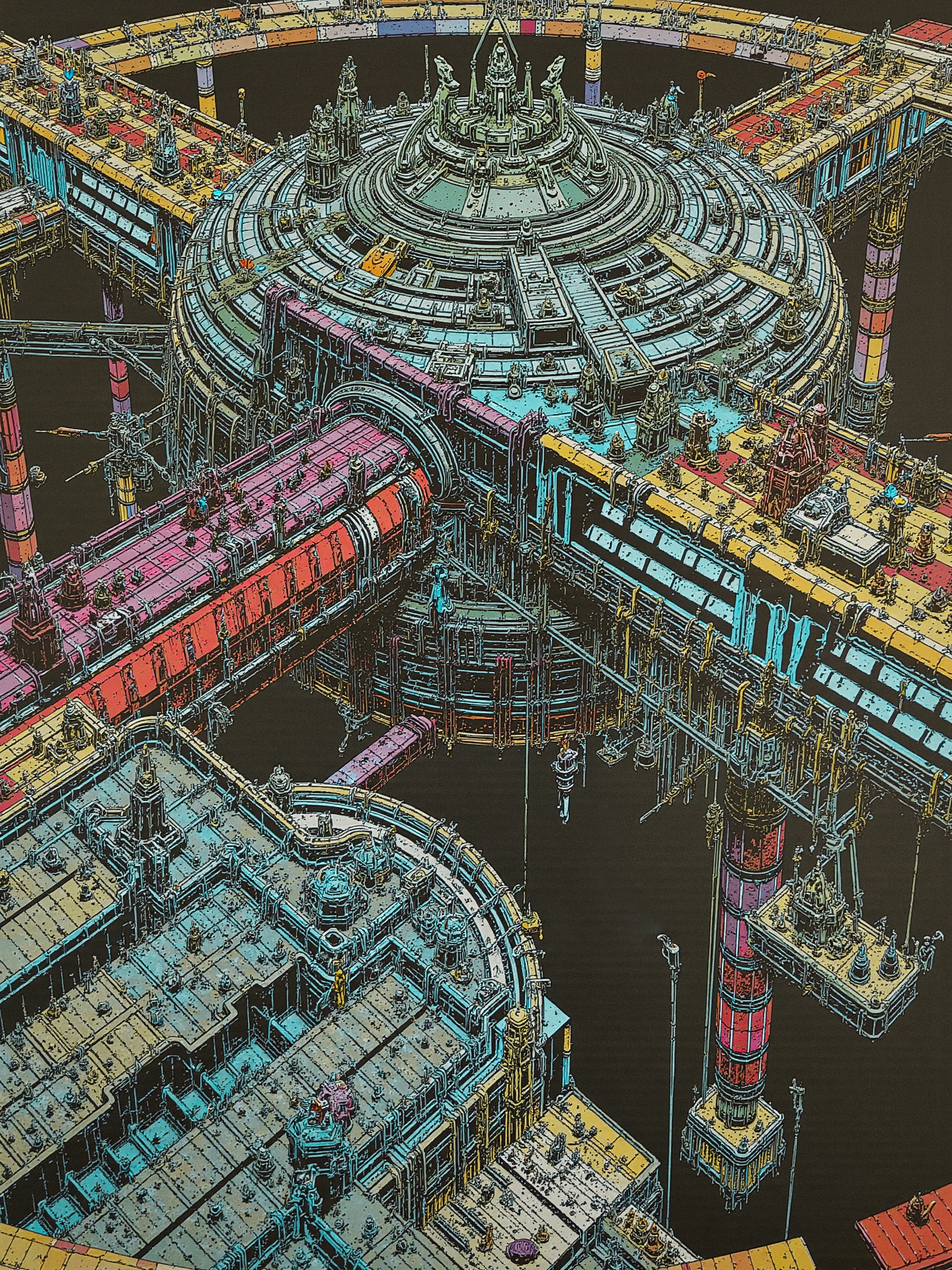 "A dystopian future where a vast, interconnected network of orbital stations circles a dying Earth. The stations are a mix of decaying ruins and high-tech facilities, connected by fragile-looking space bridges. The population lives in cramped, overcrowded conditions, struggling to survive as resources dwindle. A group of hackers works in the shadows, trying to bring down the corrupt corporations that control the stations. The artwork captures the bleakness of the setting, with a focus on the stark contrasts between technology and decay." <lora:lora_flux_24gb:1.8>