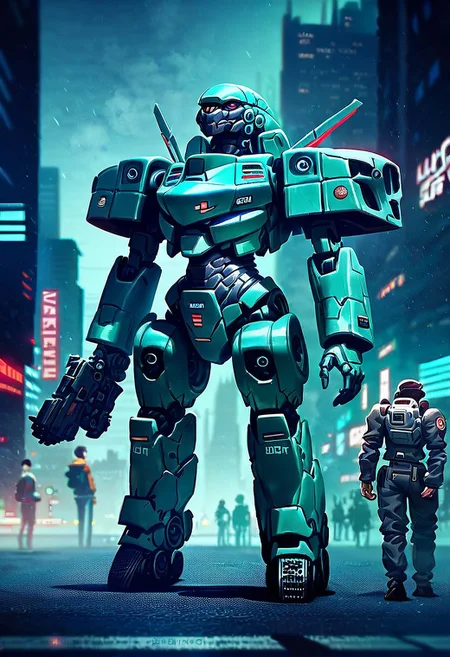 score_9,score_8_up,score_7_up, realistic, ULTRA DETAIL,
mecha, science fiction, guarding, foggy city street, mecha, robot, legs, (giant battle canon), heavy armor, NOT SLEEK, NO WINGS, 1both hand IS A BIG GUN, HEAD WITH EYES ONLY,