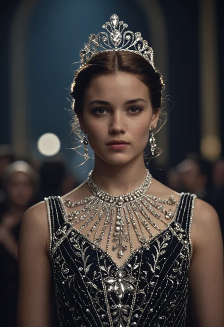 cinematic film still Charlie Bowater princess,a young woman,1girl,<lora:Alexander McQueen-art deco:1>,Alexander McQueen art deco, . shallow depth of field, vignette, highly detailed, high budget, bokeh, cinemascope, moody, epic, gorgeous, film grain, grainy