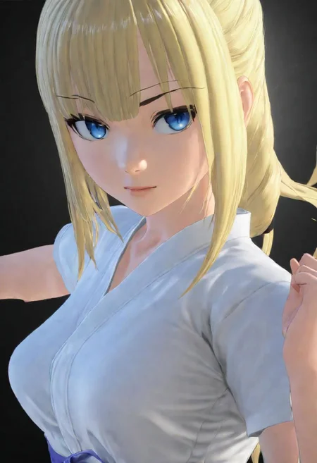masterpiece,photograph,realistic lighting, absurd quality,realism best quality, sensual face, fighting stance, blue eyes,<lora:Ayane_Amamiya:.7>,blonde hair,clear quality