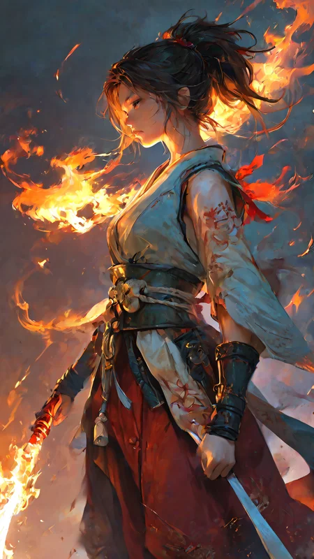 score_9,score_8_up,score_7_up,score_6_up,samurai woman in armor standing at a furture city,armor,flame_sword,long_ponytail,japanese,fantasy,solo focus,epic,fire,
<lora:EpicF1reP0ny:0.8>,<lora:MJ52:0.5>,<lora:add-detail-xl:0.7>,