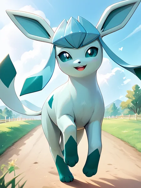 glaceon, Pokemon, backyard, playing, smiling, sunny, cute, adorable, distant galloping <lora:cnv3mdde878c738thn20:1> <lora:Real_Pokemon_PDXL:1>, score_9, score_8_up, score_7_up, score_6_up, hyperealistic, max detail, masterpiece, best quality,