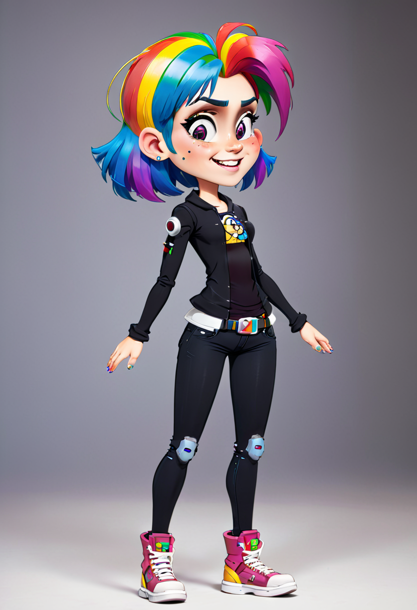 <lora:InfiniteTina:.6> A 24-year-old InfiniteTina cyborg with rainbow hair