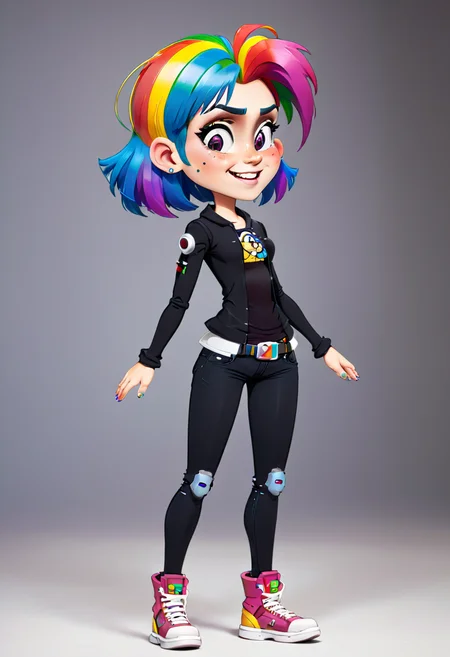 <lora:InfiniteTina:.6> A 24-year-old InfiniteTina cyborg with rainbow hair