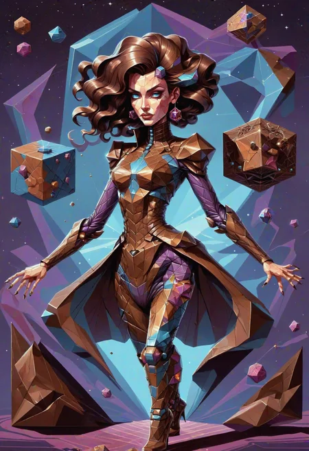 DonMG30T00nXL cartoon female illusionist (ferromagnetic,chocolate emit ,cybernetic serendipity,whipping,galactic anomalie,cube magic:1.0) <lora:DonMG30T00nXL-000008:1>