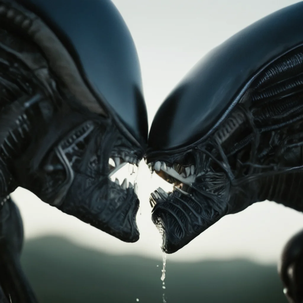 cinematic film still of <lora:Xenomorph v2:1>
Xenomorph a close up of two alien creatures kissing,endoparasitoid extraterrestrial species,open mouth,,,teeth,no humans,sharp teeth,science fiction,monster,alien , horror themed,, cinematic, film still, xenomorph style, shallow depth of field, vignette, highly detailed, high budget, bokeh, cinemascope, moody, epic, gorgeous, film grain, grainy