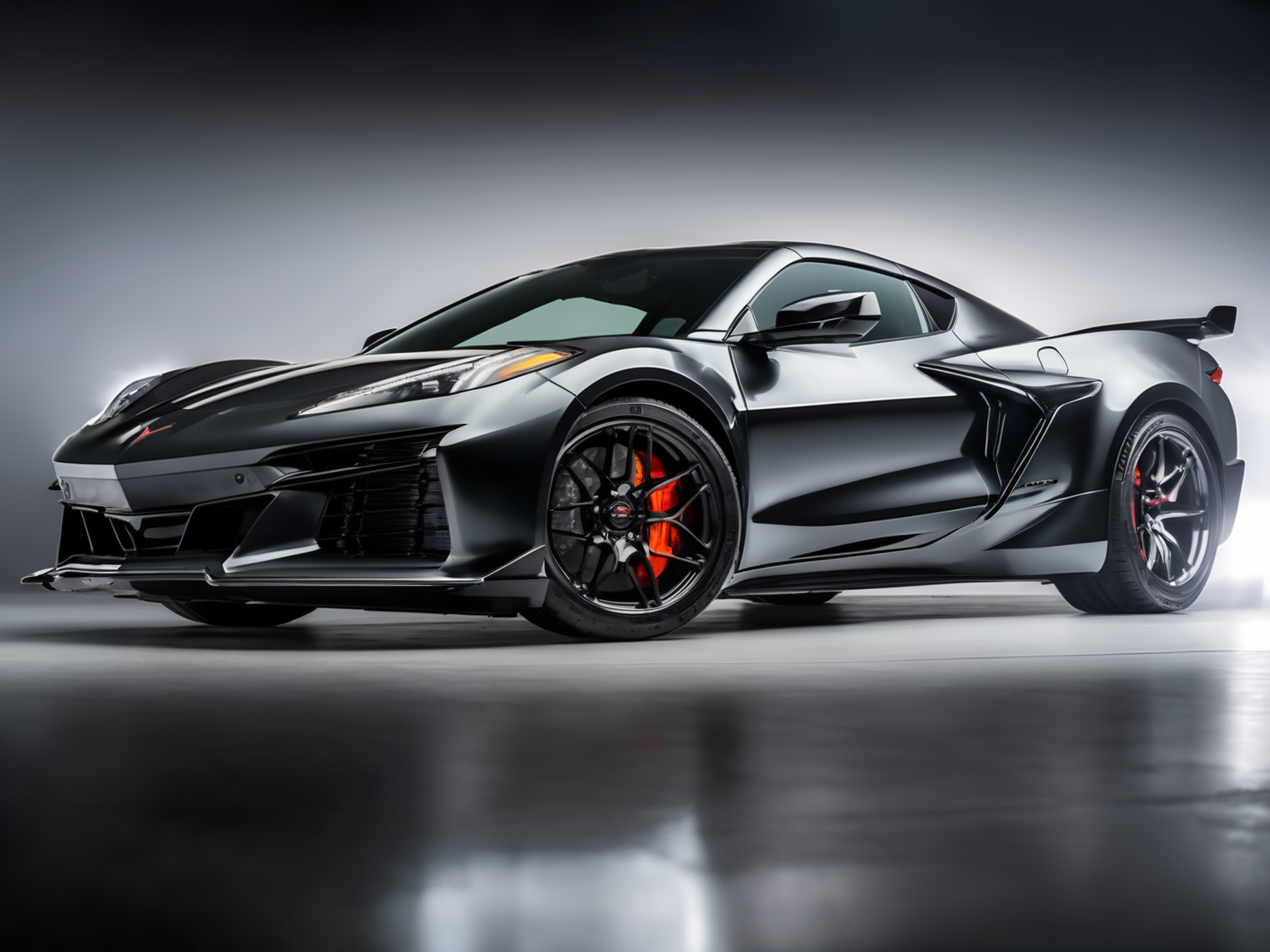 a professional closeup photo of cvttz06 car complete car, studio background, spot lights, rim light, windows casting light, foggy, reflective concrete floor, 8k, uhd, sublime, breathtaking , specular highlights <lora:cvttz06_car_t12_SDXL-000010:0.7>